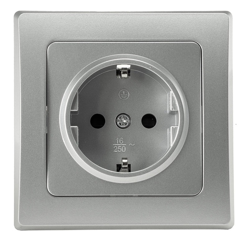 DELPHI Schutzkontakt-Steckdose 250VAC 16A inkl. Rahmen UP silber