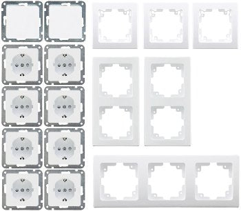 DELPHI Starter-Kit, 16-teilig weiß 8x Steckdose 2x Schalter Klemmanschluss