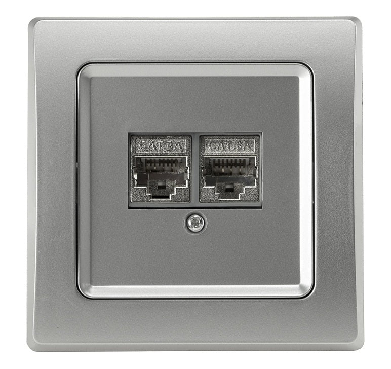 DELPHI Netzwerk-Dose 2x CAT6 inkl. Rahmen UP silber