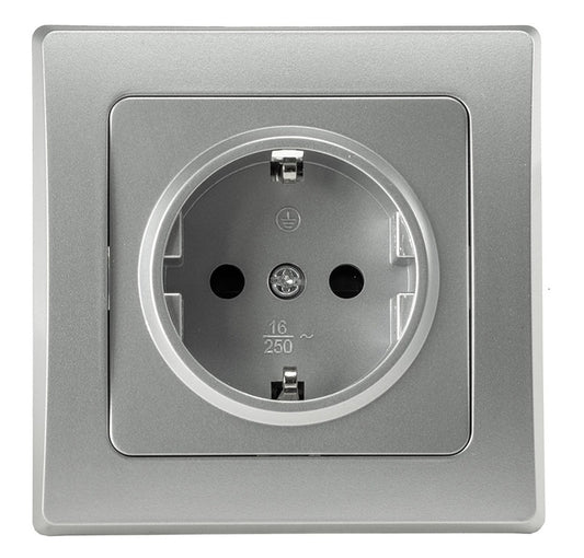 DELPHI Schutzkontakt-Steckdose 250VAC 16A inkl. Rahmen UP silber