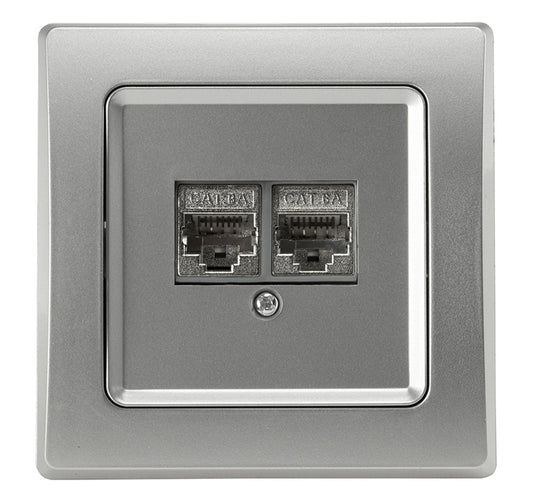 DELPHI Netzwerk-Dose 2x CAT6 inkl. Rahmen UP silber