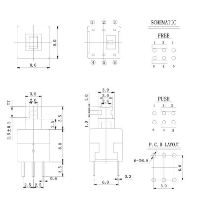 Mikrotaster TACT 2 x ein/(ein) 8 x 8mm THT