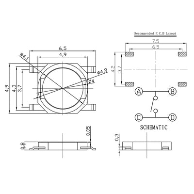 Mikrotaster TACT aus/(ein) 4,9 x 4.9mm Tastenhöhe 0,8mm SMT