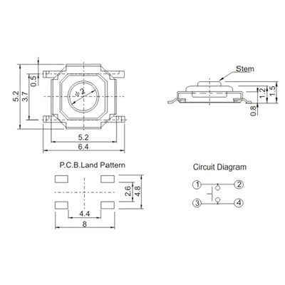 Mikrotaster TACT aus/(ein) 5,2 x 5,2mm Tastenhöhe 1,5mm SMT